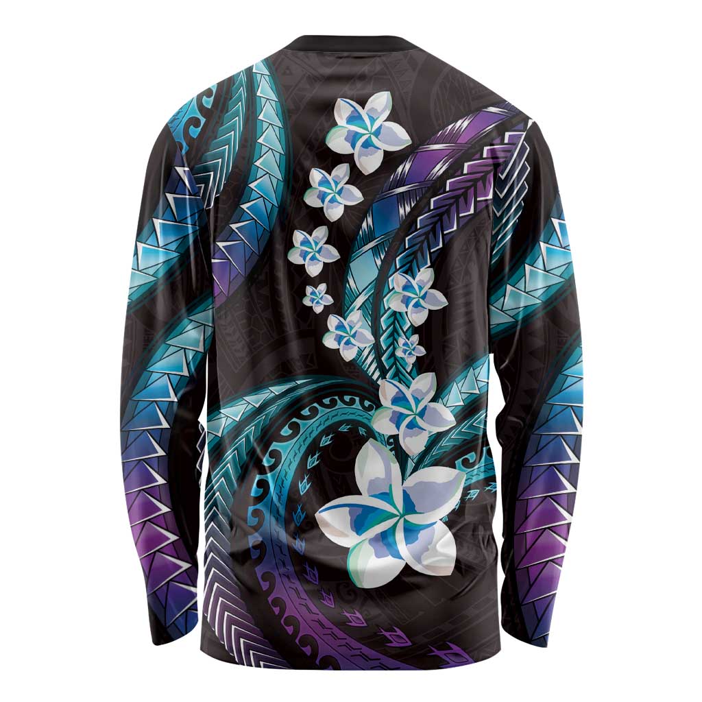 Hawaii Plumeria Long Sleeve Shirt Amethyst Gradient Polynesian Pattern LT01 - Polynesian Pride