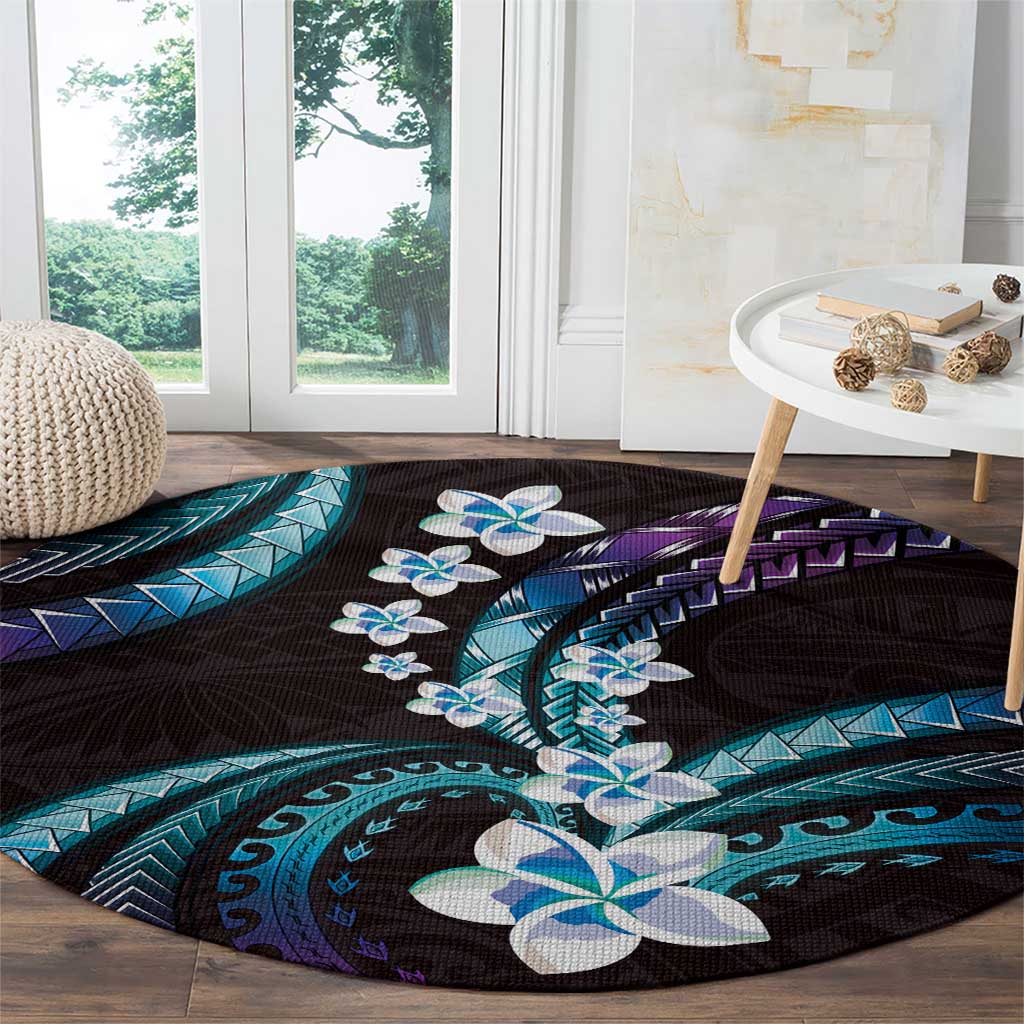 Hawaii Plumeria Round Carpet Amethyst Gradient Polynesian Pattern
