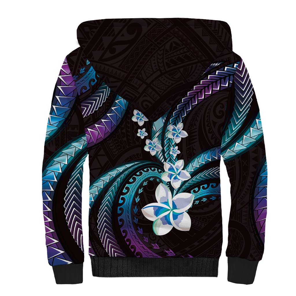 Hawaii Plumeria Sherpa Hoodie Amethyst Gradient Polynesian Pattern LT01 - Polynesian Pride