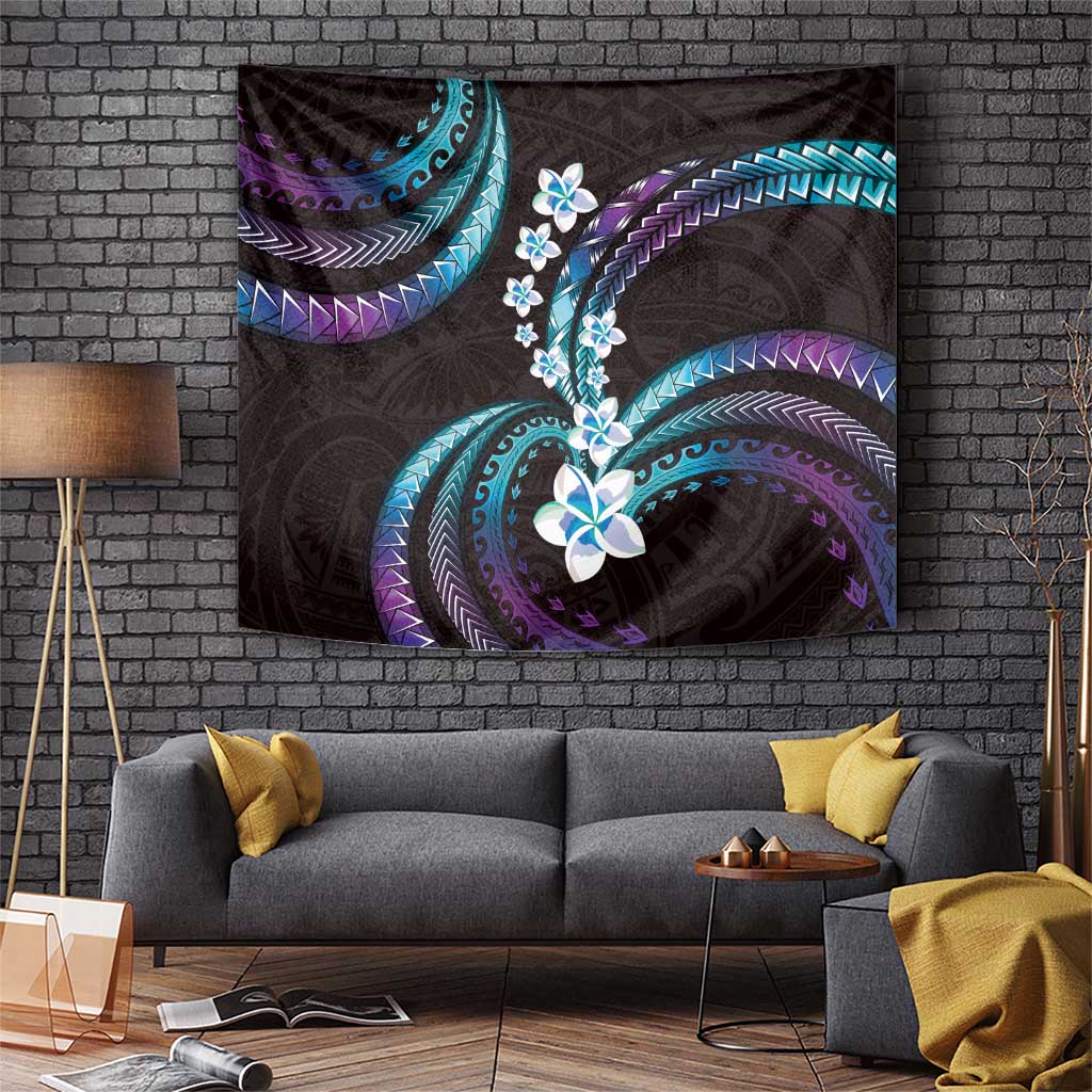 Hawaii Plumeria Tapestry Amethyst Gradient Polynesian Pattern