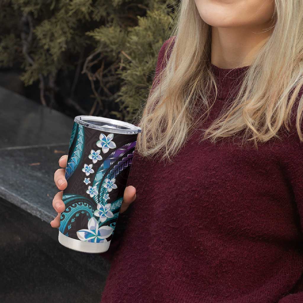 Hawaii Plumeria Tumbler Cup Amethyst Gradient Polynesian Pattern