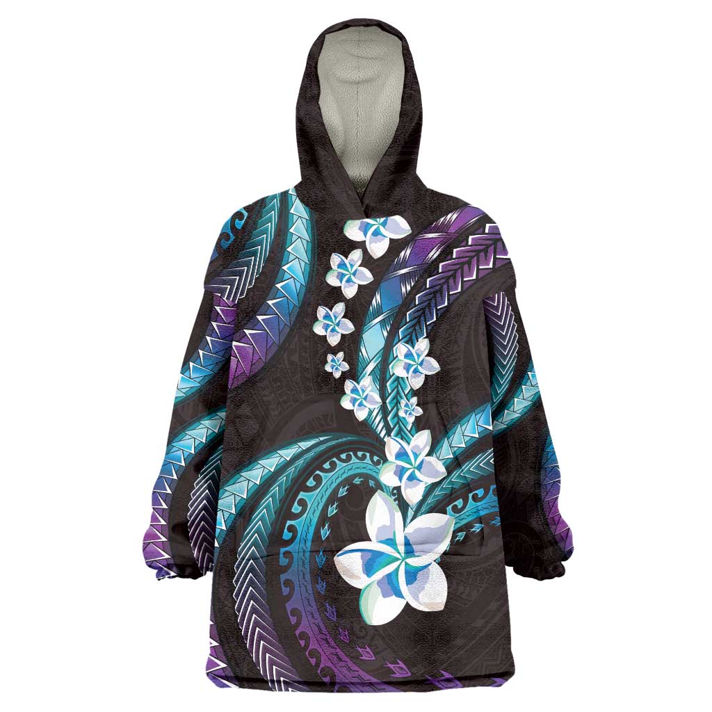 Hawaii Plumeria Wearable Blanket Hoodie Amethyst Gradient Polynesian Pattern LT01 One Size Purple - Polynesian Pride