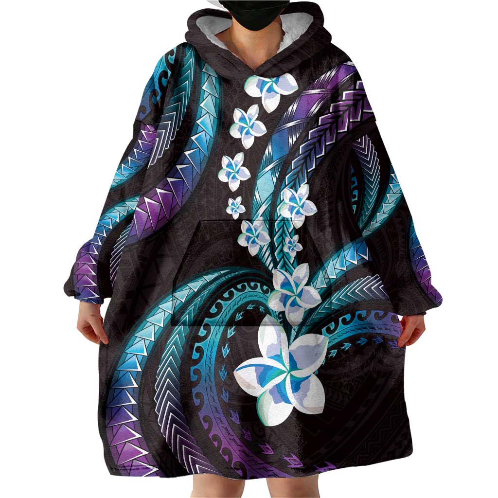 Hawaii Plumeria Wearable Blanket Hoodie Amethyst Gradient Polynesian Pattern LT01 - Polynesian Pride