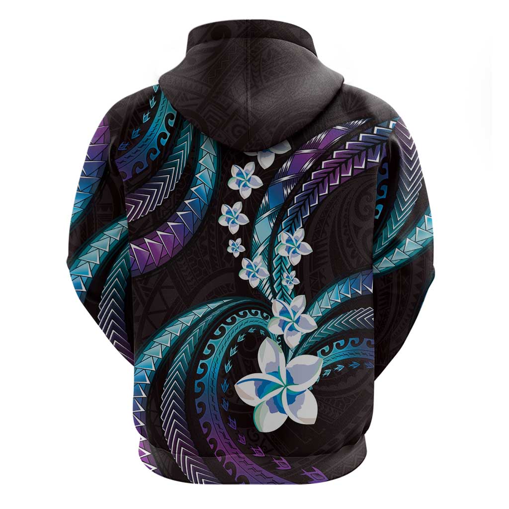 Hawaii Plumeria Zip Hoodie Amethyst Gradient Polynesian Pattern