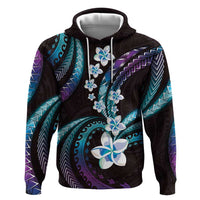 Hawaii Plumeria Zip Hoodie Amethyst Gradient Polynesian Pattern