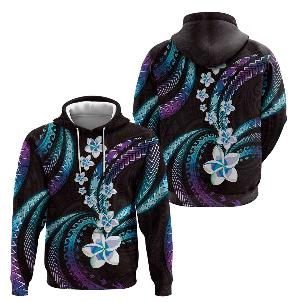 Hawaii Plumeria Zip Hoodie Amethyst Gradient Polynesian Pattern