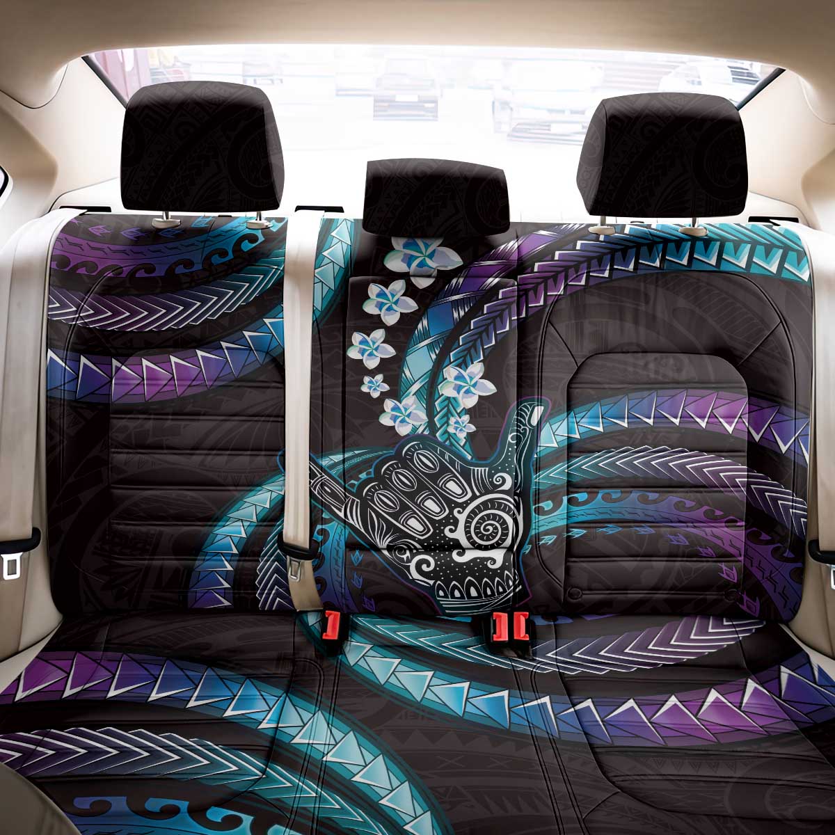 Hawaii Shaka Sign Back Car Seat Cover Fantastic Frangipani Amethyst Gradient