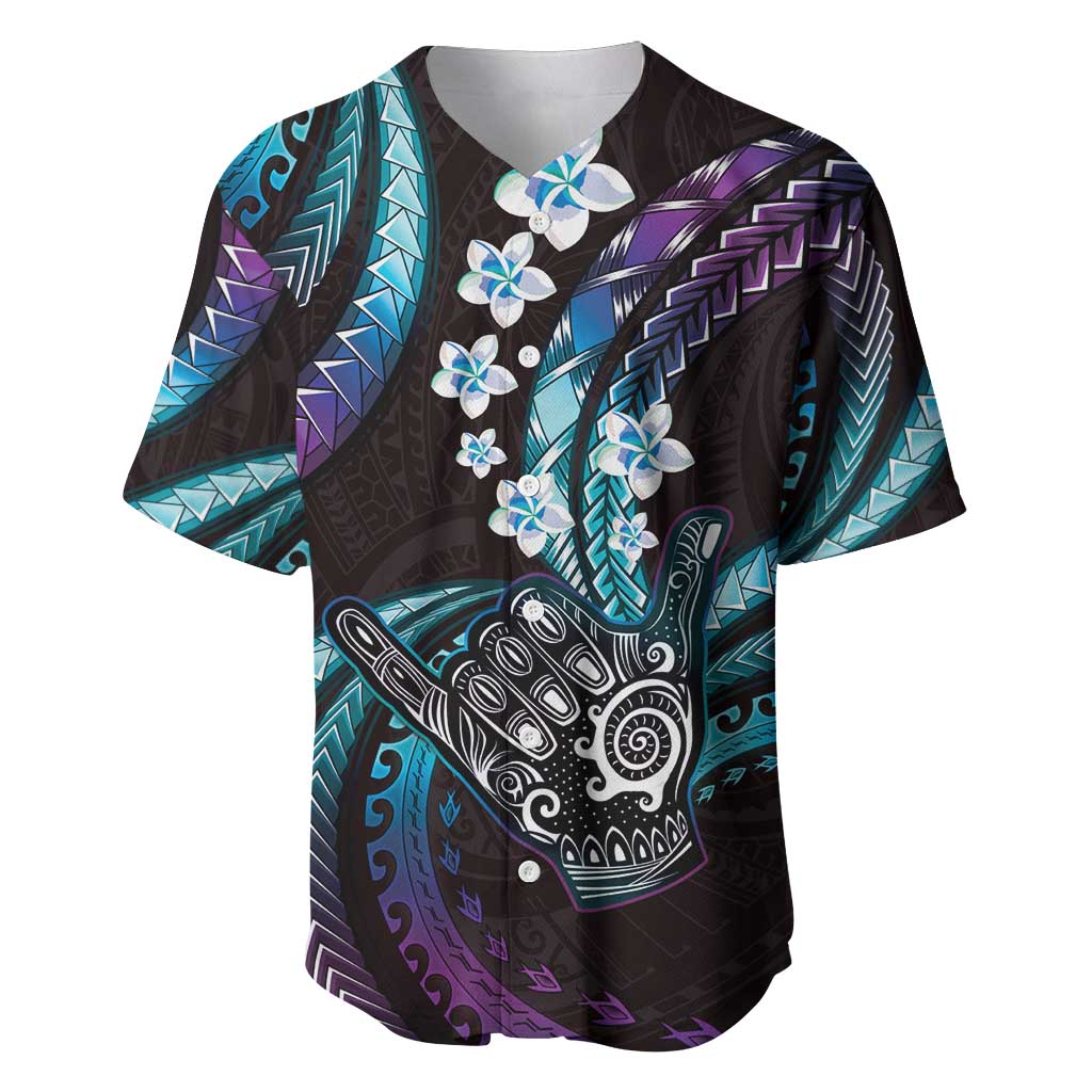 Hawaii Shaka Sign Baseball Jersey Fantastic Frangipani Amethyst Gradient