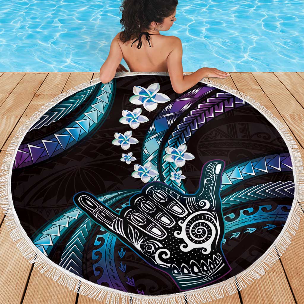 Hawaii Shaka Sign Beach Blanket Fantastic Frangipani Amethyst Gradient LT01 - Polynesian Pride