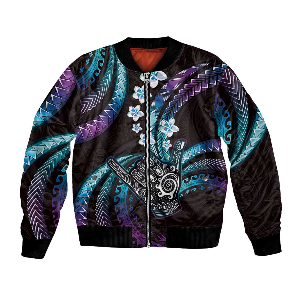 Hawaii Shaka Sign Bomber Jacket Fantastic Frangipani Amethyst Gradient
