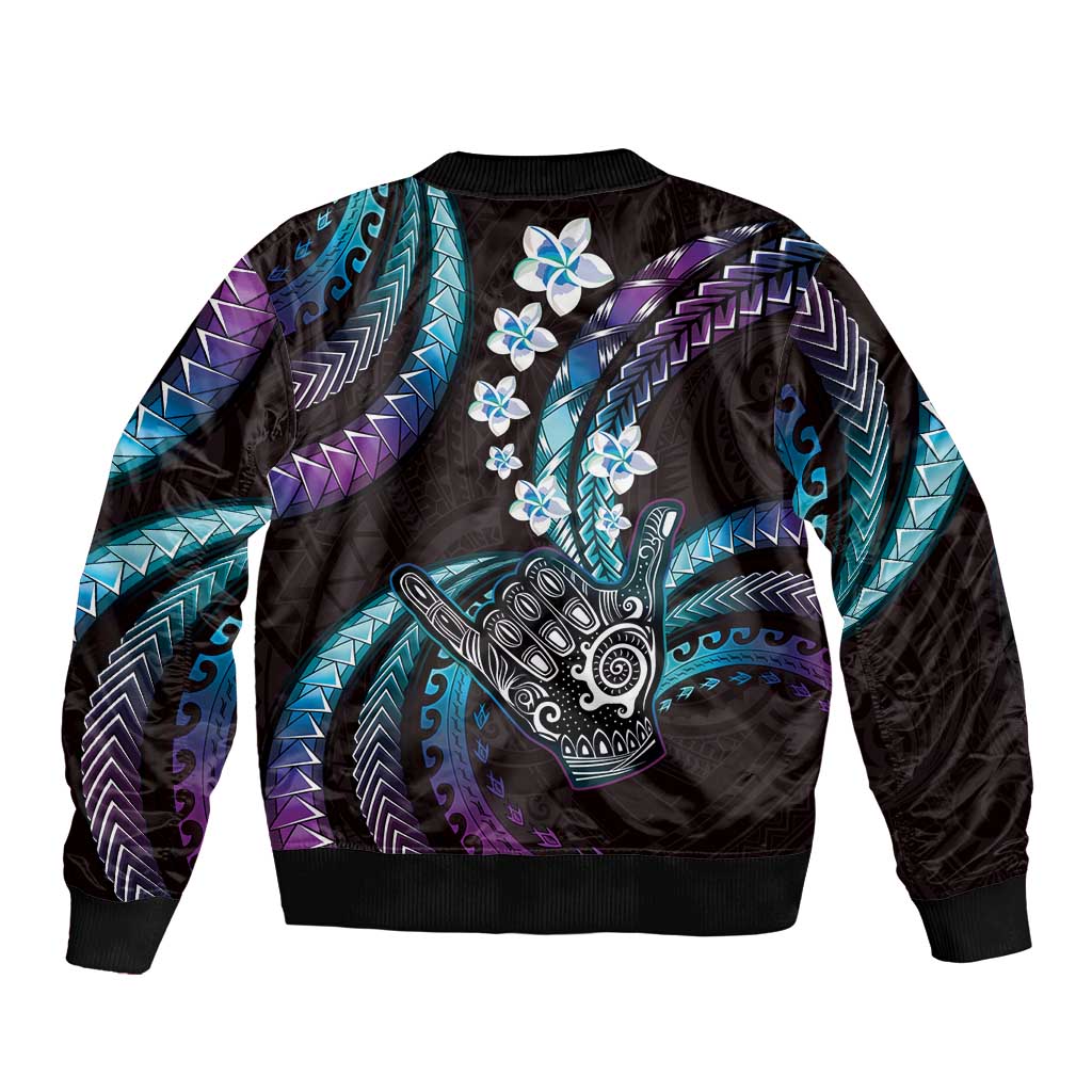 Hawaii Shaka Sign Bomber Jacket Fantastic Frangipani Amethyst Gradient