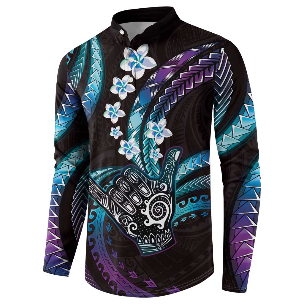 Hawaii Shaka Sign Button Sweatshirt Fantastic Frangipani Amethyst Gradient LT01 - Polynesian Pride
