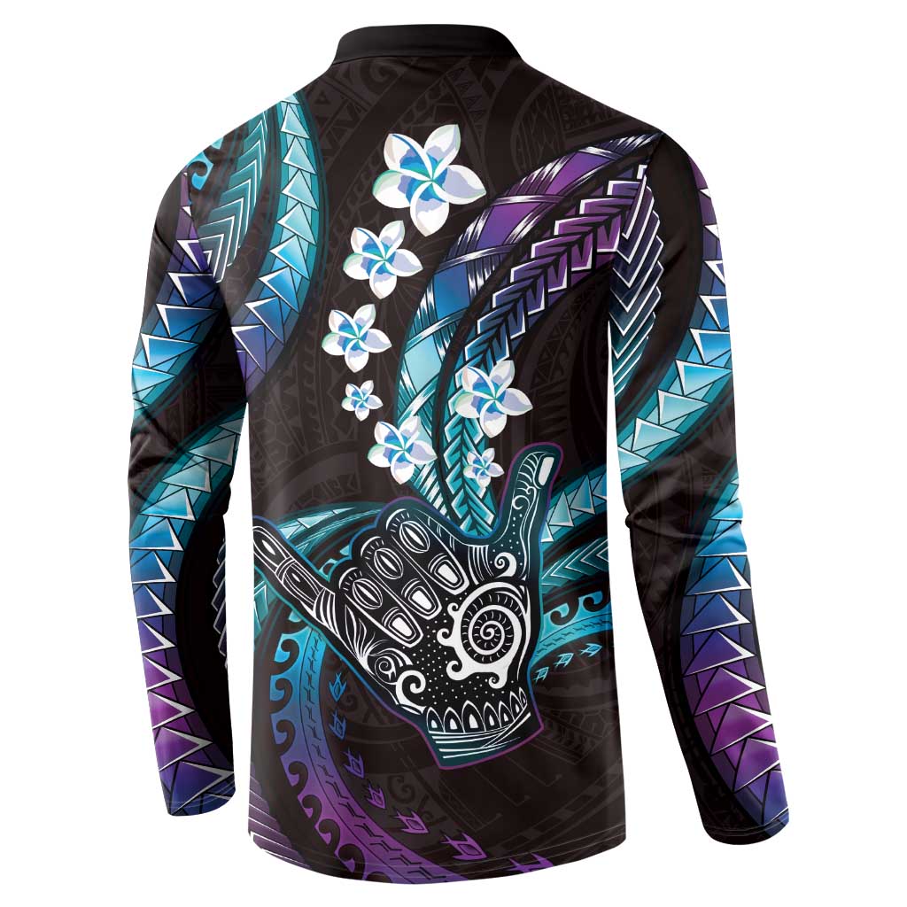 Hawaii Shaka Sign Button Sweatshirt Fantastic Frangipani Amethyst Gradient LT01 - Polynesian Pride