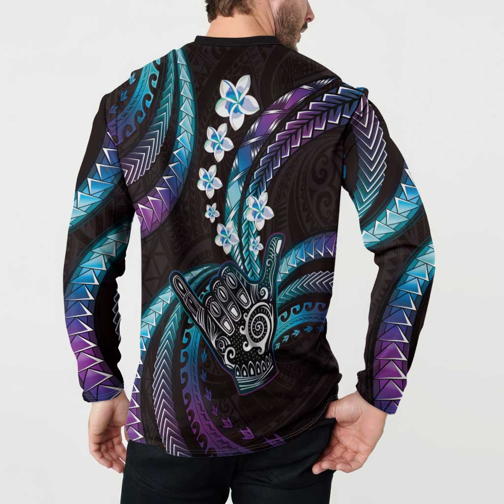 Hawaii Shaka Sign Button Sweatshirt Fantastic Frangipani Amethyst Gradient LT01 - Polynesian Pride
