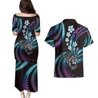 Hawaii Shaka Sign Couples Matching Puletasi and Hawaiian Shirt Fantastic Frangipani Amethyst Gradient LT01 - Polynesian Pride