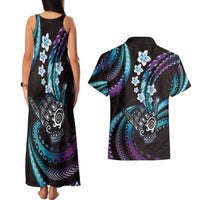 Hawaii Shaka Sign Couples Matching Tank Maxi Dress and Hawaiian Shirt Fantastic Frangipani Amethyst Gradient LT01 - Polynesian Pride