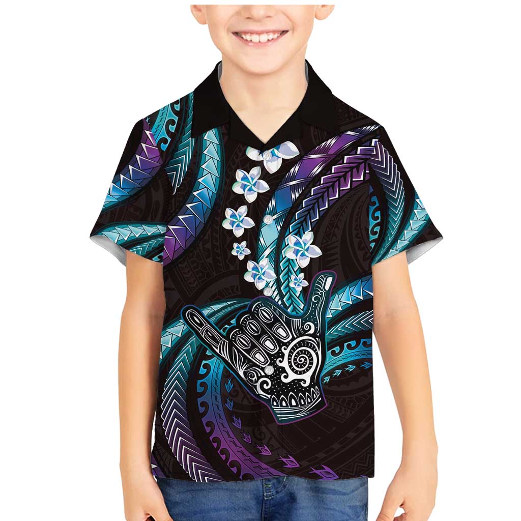 Hawaii Shaka Sign Family Matching Mermaid Dress and Hawaiian Shirt Fantastic Frangipani Amethyst Gradient