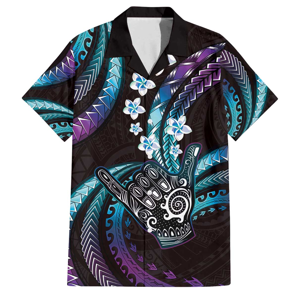 Hawaii Shaka Sign Family Matching Off The Shoulder Long Sleeve Dress and Hawaiian Shirt Fantastic Frangipani Amethyst Gradient