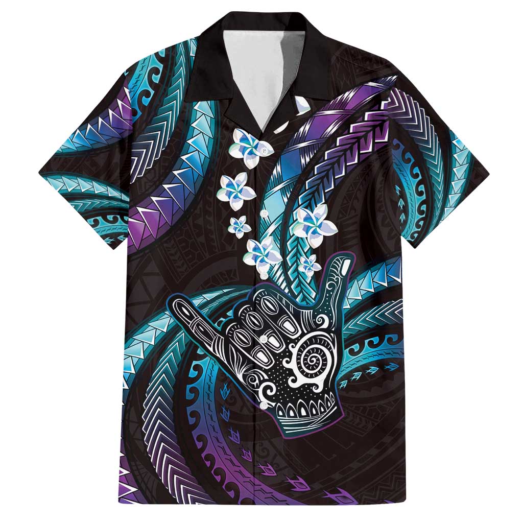 Hawaii Shaka Sign Family Matching Off Shoulder Maxi Dress and Hawaiian Shirt Fantastic Frangipani Amethyst Gradient