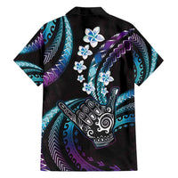 Hawaii Shaka Sign Family Matching Off Shoulder Short Dress and Hawaiian Shirt Fantastic Frangipani Amethyst Gradient