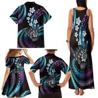 Hawaii Shaka Sign Family Matching Tank Maxi Dress and Hawaiian Shirt Fantastic Frangipani Amethyst Gradient