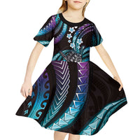 Hawaii Shaka Sign Kid Short Sleeve Dress Fantastic Frangipani Amethyst Gradient LT01 - Polynesian Pride