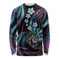 Hawaii Shaka Sign Long Sleeve Shirt Fantastic Frangipani Amethyst Gradient LT01 Unisex Purple - Polynesian Pride