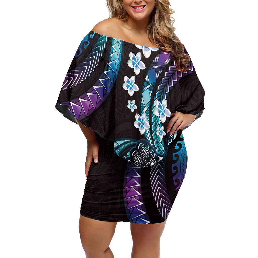 Hawaii Shaka Sign Off Shoulder Short Dress Fantastic Frangipani Amethyst Gradient