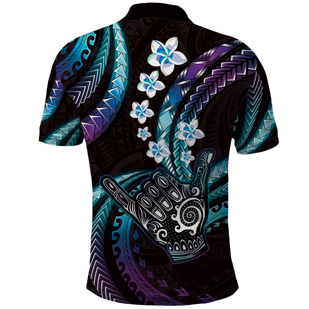 Hawaii Shaka Sign Polo Shirt Fantastic Frangipani Amethyst Gradient