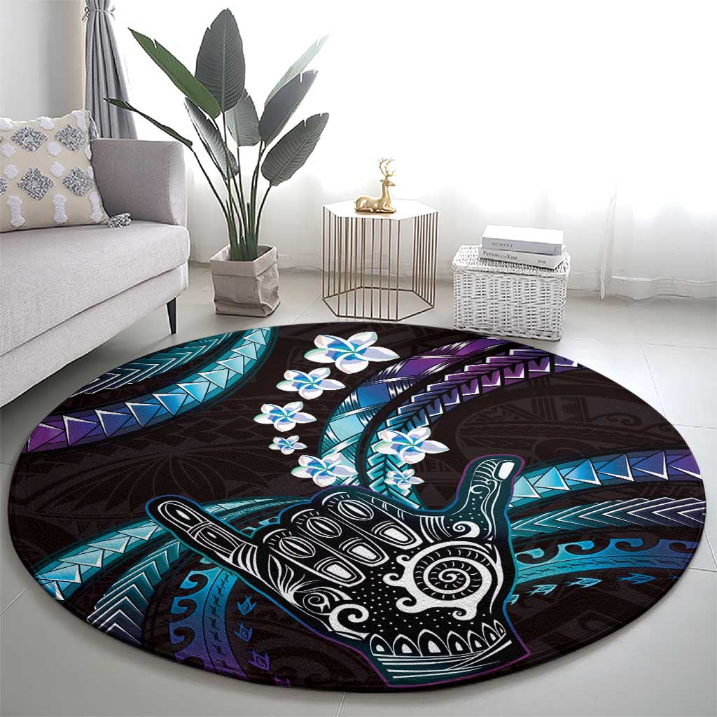 Hawaii Shaka Sign Round Carpet Fantastic Frangipani Amethyst Gradient