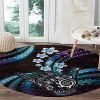 Hawaii Shaka Sign Round Carpet Fantastic Frangipani Amethyst Gradient
