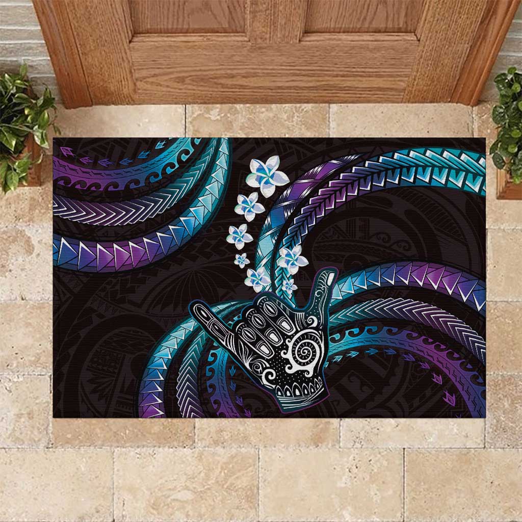 Hawaii Shaka Sign Rubber Doormat Fantastic Frangipani Amethyst Gradient LT01 Purple - Polynesian Pride