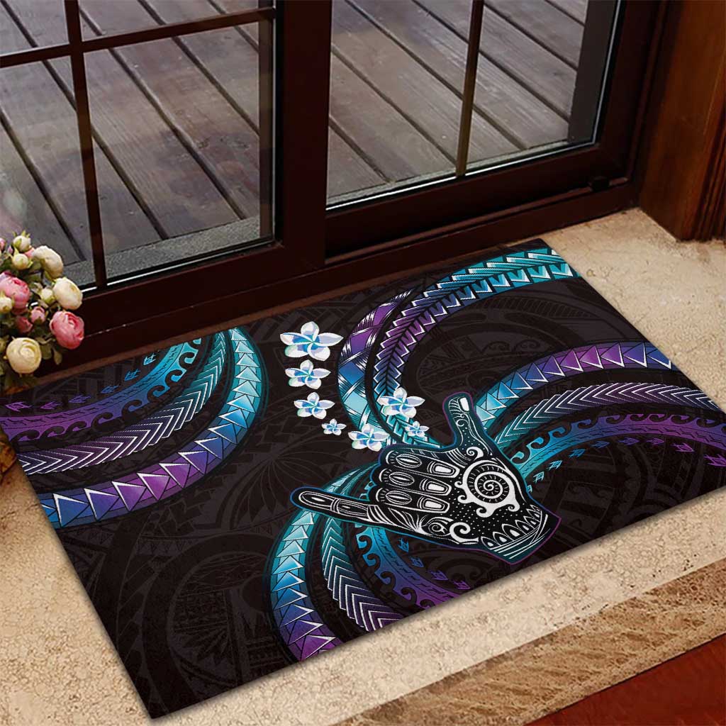 Hawaii Shaka Sign Rubber Doormat Fantastic Frangipani Amethyst Gradient LT01 - Polynesian Pride