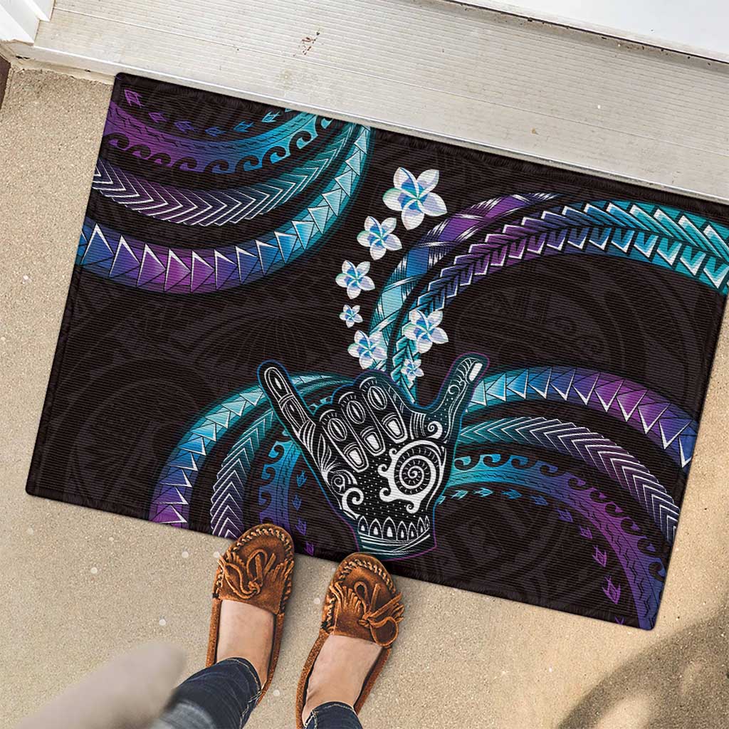 Hawaii Shaka Sign Rubber Doormat Fantastic Frangipani Amethyst Gradient LT01 - Polynesian Pride