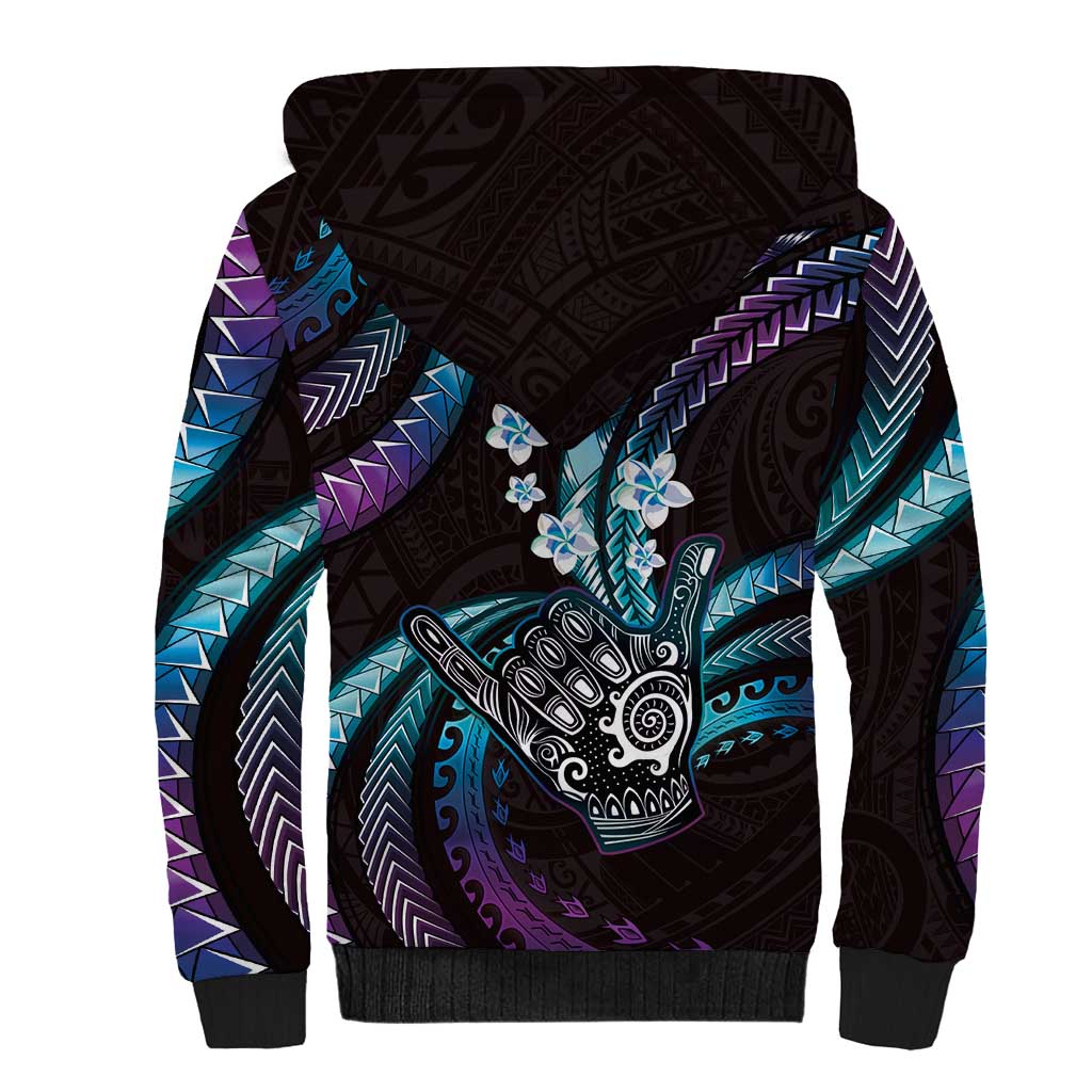 Hawaii Shaka Sign Sherpa Hoodie Fantastic Frangipani Amethyst Gradient LT01 - Polynesian Pride