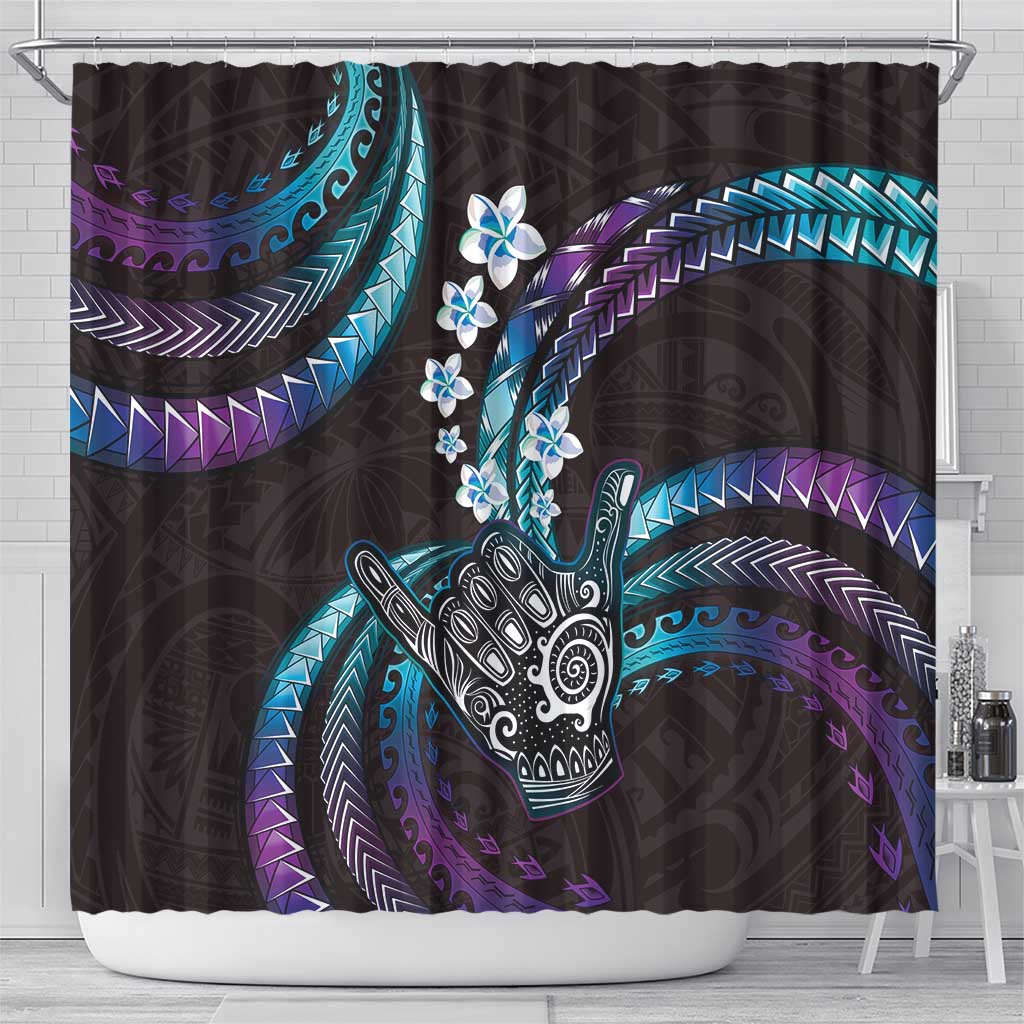 Hawaii Shaka Sign Shower Curtain Fantastic Frangipani Amethyst Gradient