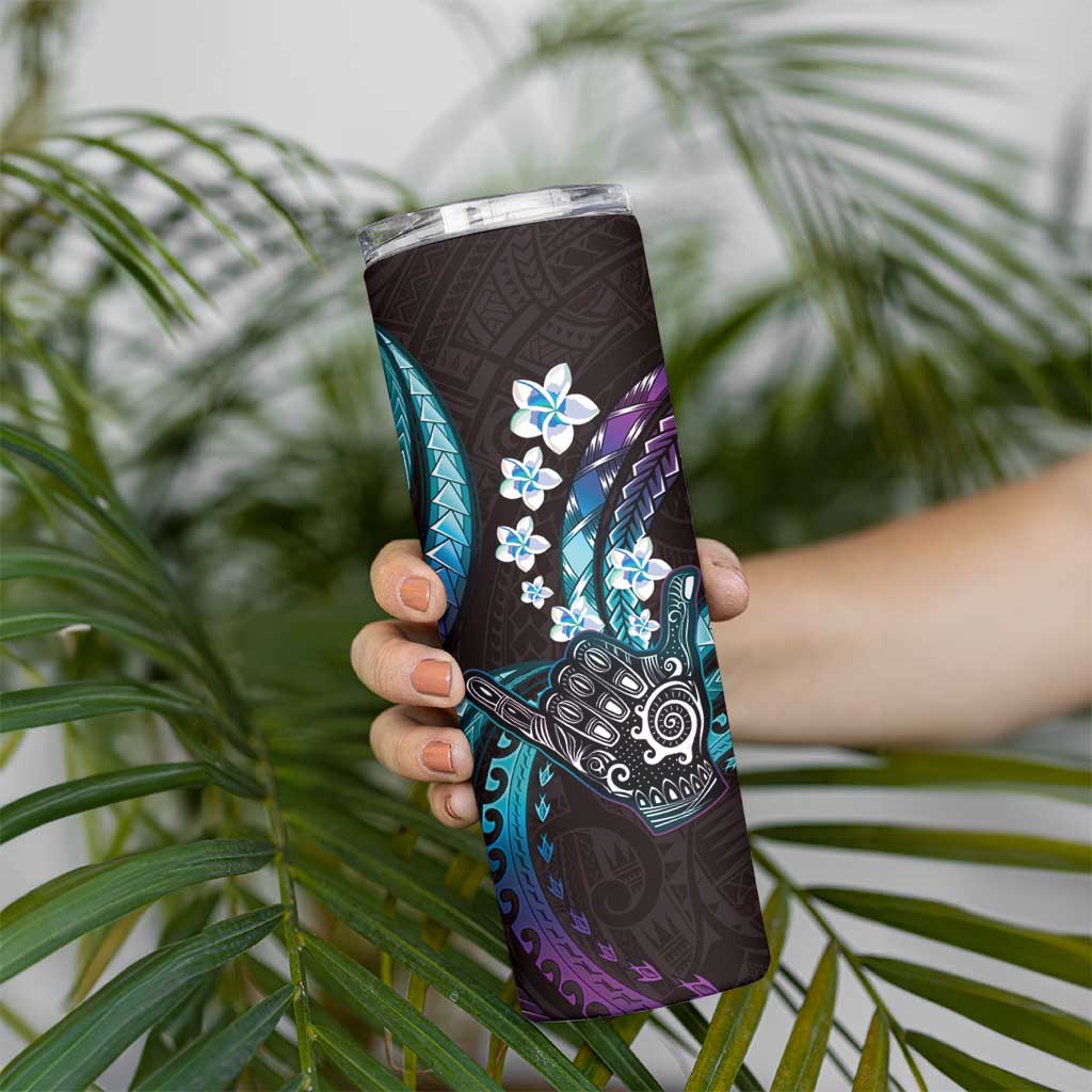 Hawaii Shaka Sign Skinny Tumbler Fantastic Frangipani Amethyst Gradient