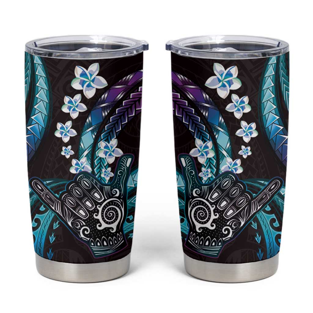Hawaii Shaka Sign Tumbler Cup Fantastic Frangipani Amethyst Gradient