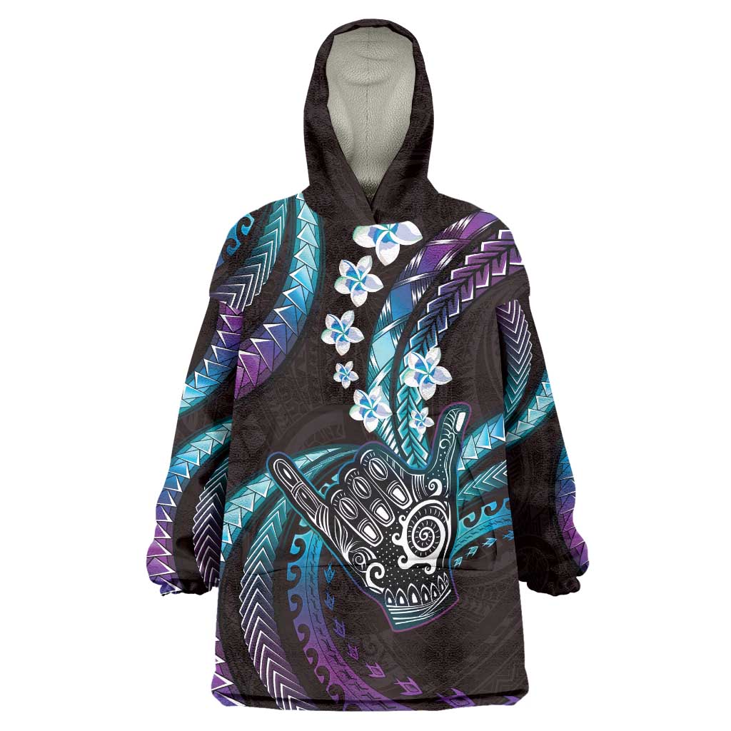 Hawaii Shaka Sign Wearable Blanket Hoodie Fantastic Frangipani Amethyst Gradient LT01 One Size Purple - Polynesian Pride