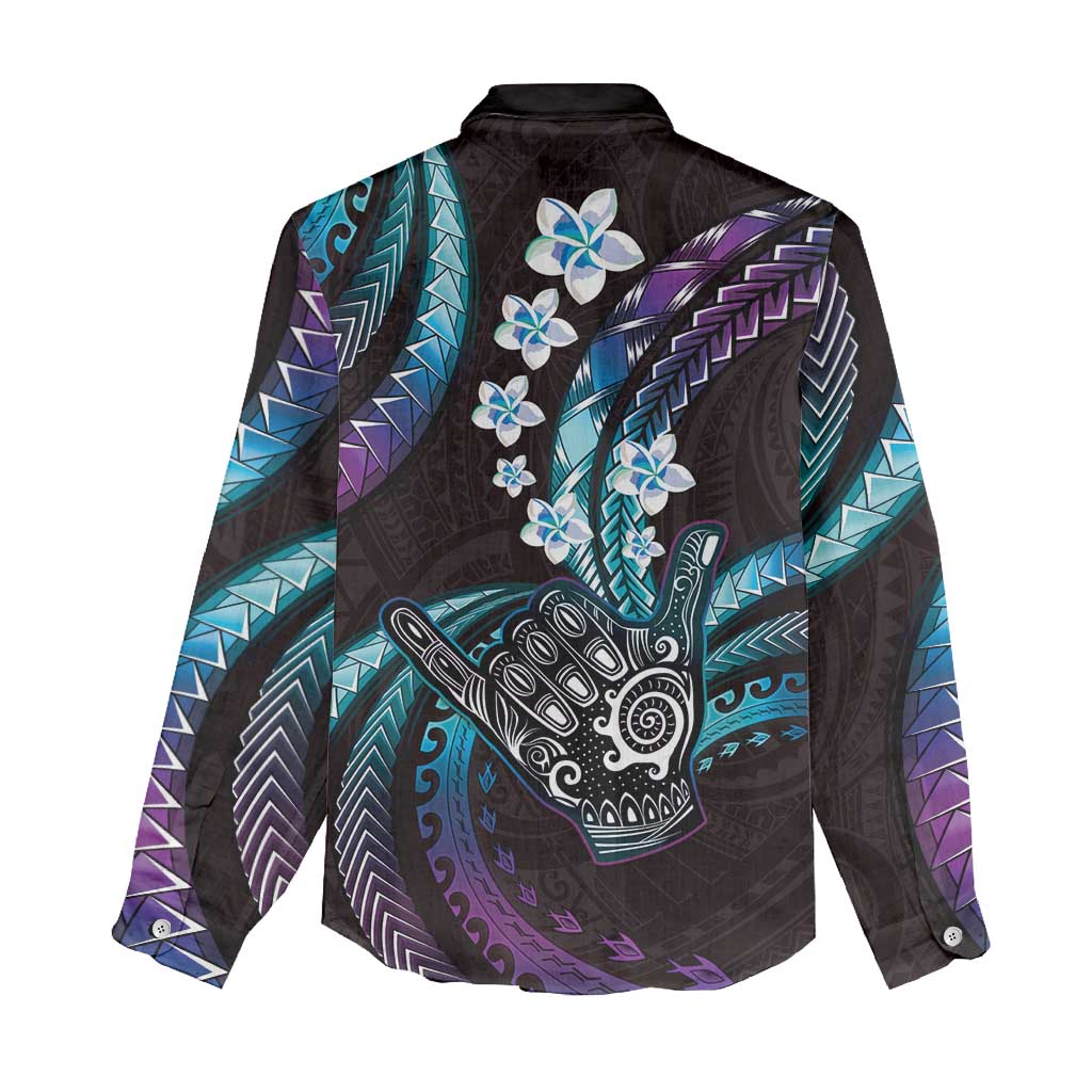 Hawaii Shaka Sign Women Casual Shirt Fantastic Frangipani Amethyst Gradient