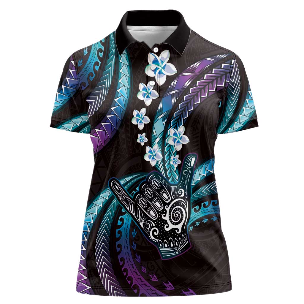 Hawaii Shaka Sign Women Polo Shirt Fantastic Frangipani Amethyst Gradient