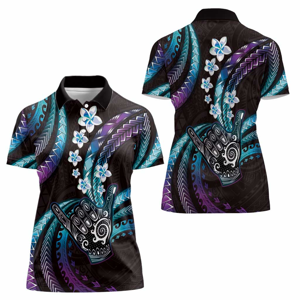 Hawaii Shaka Sign Women Polo Shirt Fantastic Frangipani Amethyst Gradient