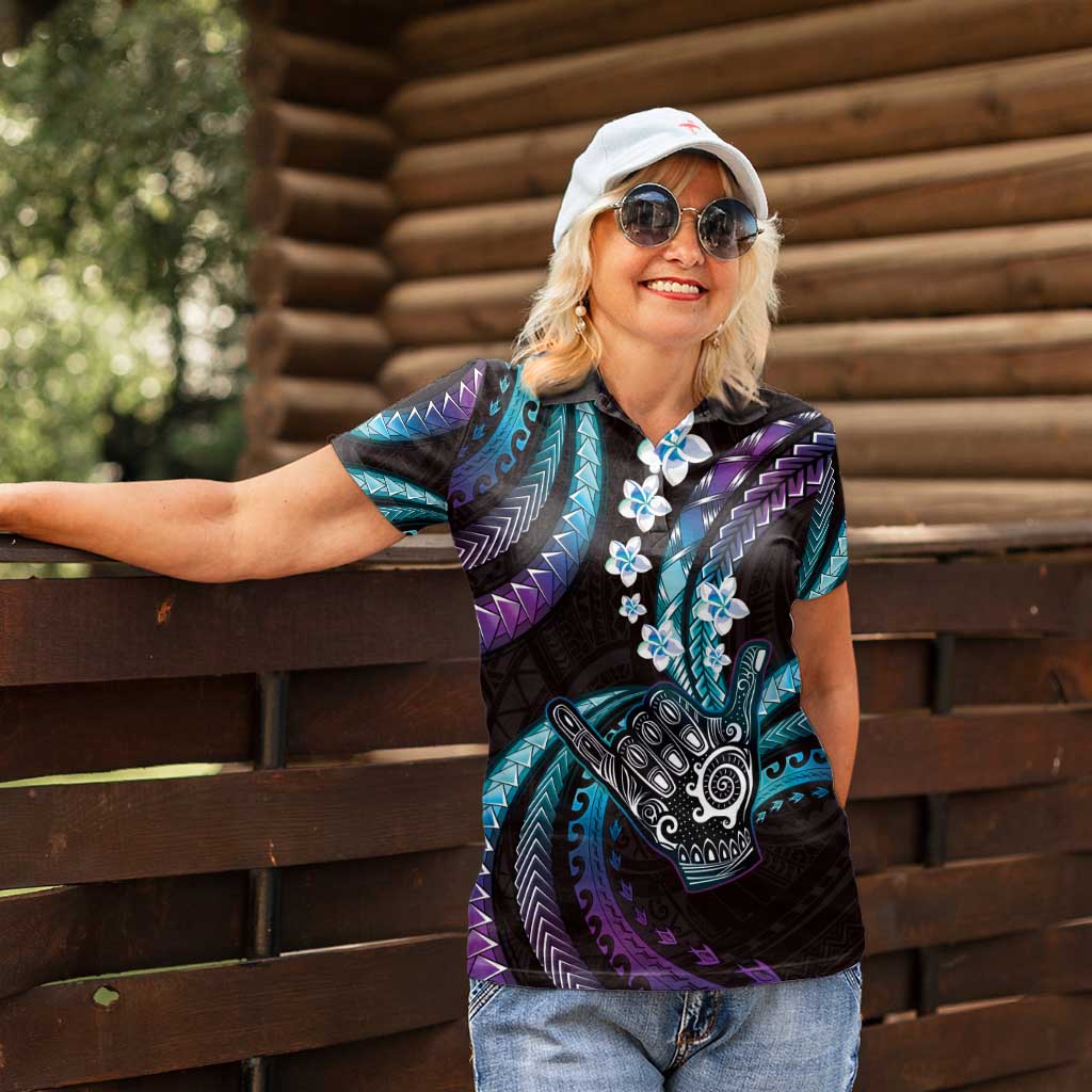 Hawaii Shaka Sign Women Polo Shirt Fantastic Frangipani Amethyst Gradient