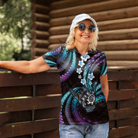 Hawaii Shaka Sign Women Polo Shirt Fantastic Frangipani Amethyst Gradient