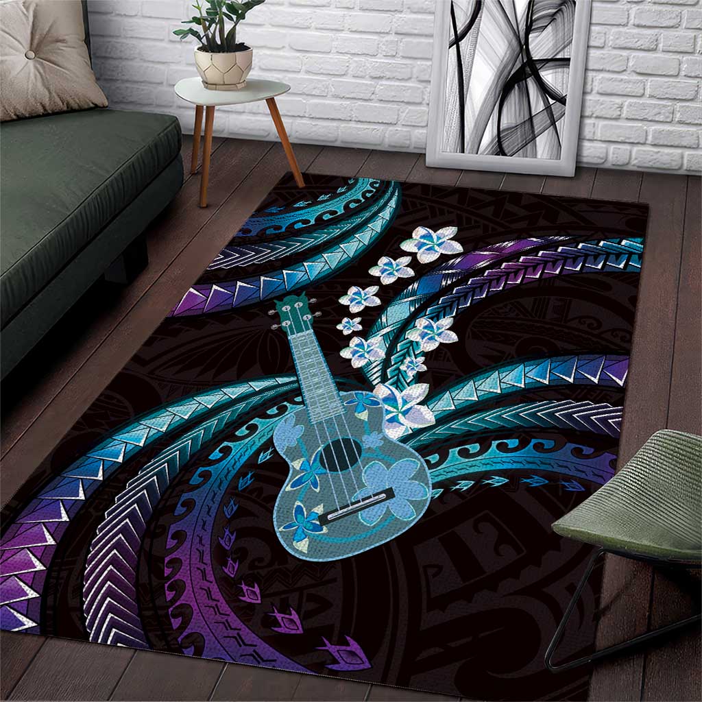 Hawaiian Ukulele Area Rug Amethyst Gradient Fantastic Plumeria