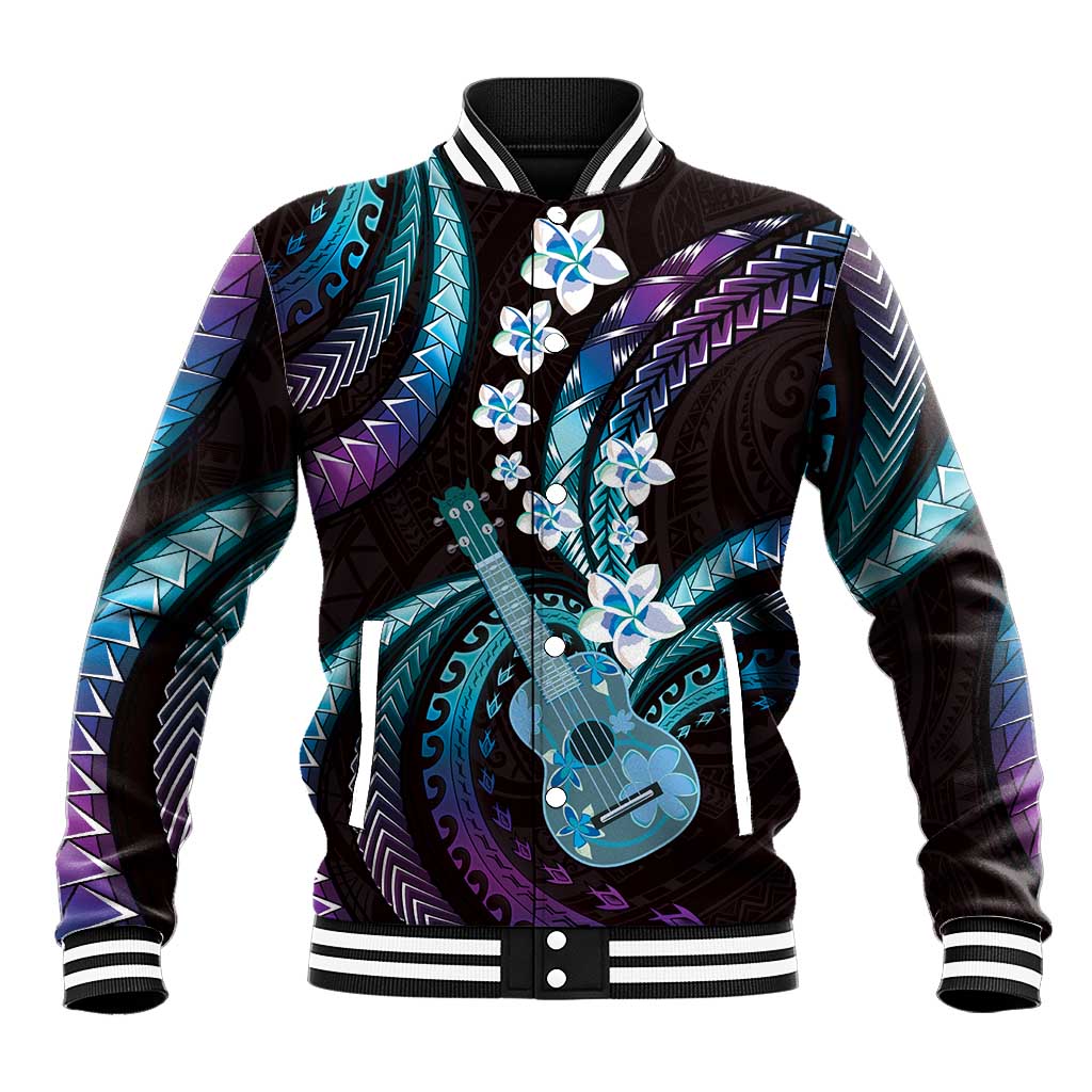 Hawaiian Ukulele Baseball Jacket Amethyst Gradient Fantastic Plumeria