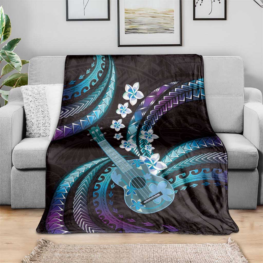 Hawaiian Ukulele Blanket Amethyst Gradient Fantastic Plumeria