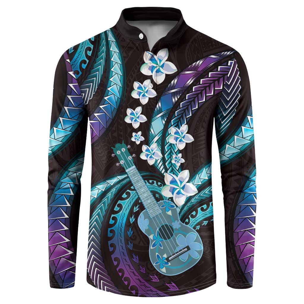 Hawaiian Ukulele Button Sweatshirt Amethyst Gradient Fantastic Plumeria