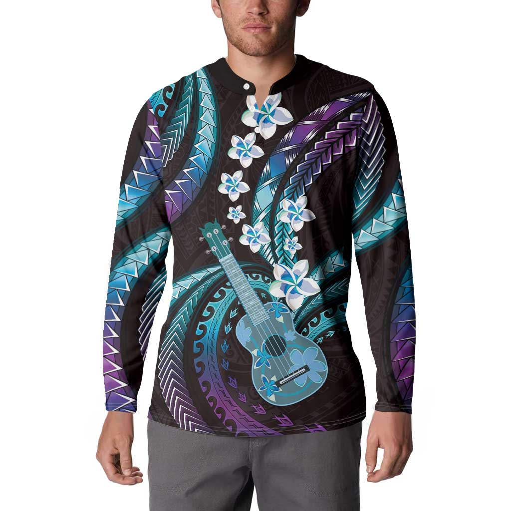 Hawaiian Ukulele Button Sweatshirt Amethyst Gradient Fantastic Plumeria