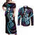 Hawaiian Ukulele Couples Matching Off Shoulder Maxi Dress and Long Sleeve Button Shirt Amethyst Gradient Fantastic Plumeria